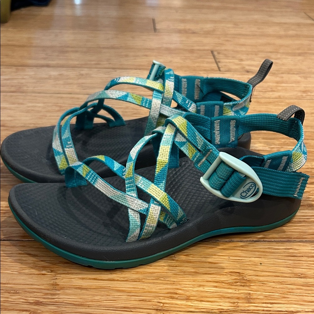 Chaco Kids' ZX/1 EcoTread Sandals Teal, Yellow, White Vacation Vibes Kid’s 4 - Picture 2 of 6